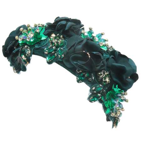 Dunkelgrüner glitzernder Fascinator mit Perlen bestickt -